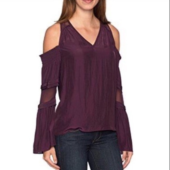Ramy Brook Faretta Merlo Cold Shoulder V-neck Blouse Top Burgundy‎ Size S - Picture 1 of 12